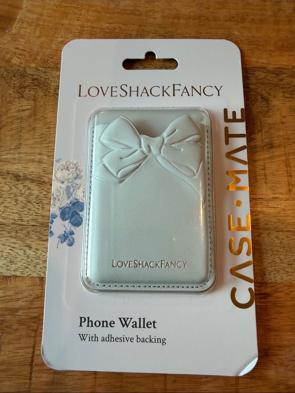 LoveShackFancy Cream Bow Phone Wallet with Embossed Logo